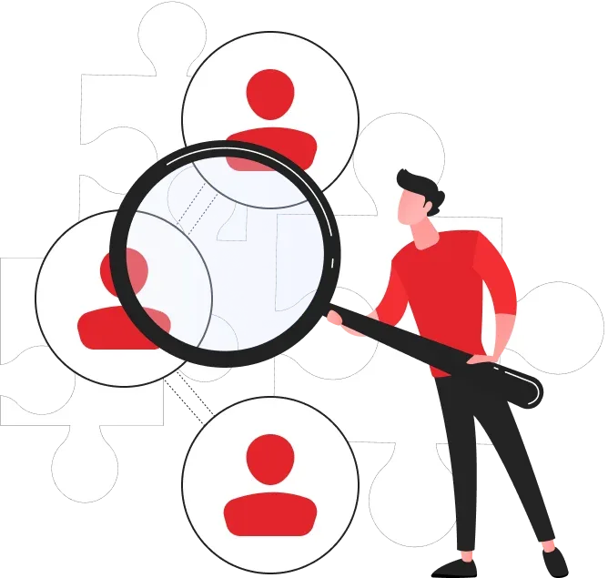 Illustration of a person using a magnifying glass to find candidates