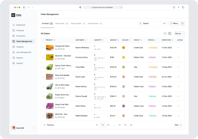 App dashboard screenshot showcasing manufacturing operations with various performance metrics and analytics.